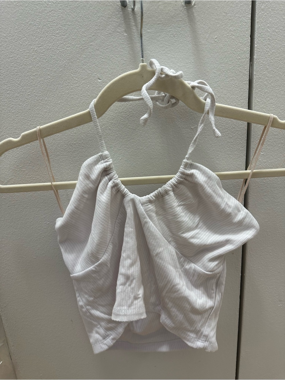 Wilfred by Aritzia White Ribbed Tie-Neck Halter Tank Top
